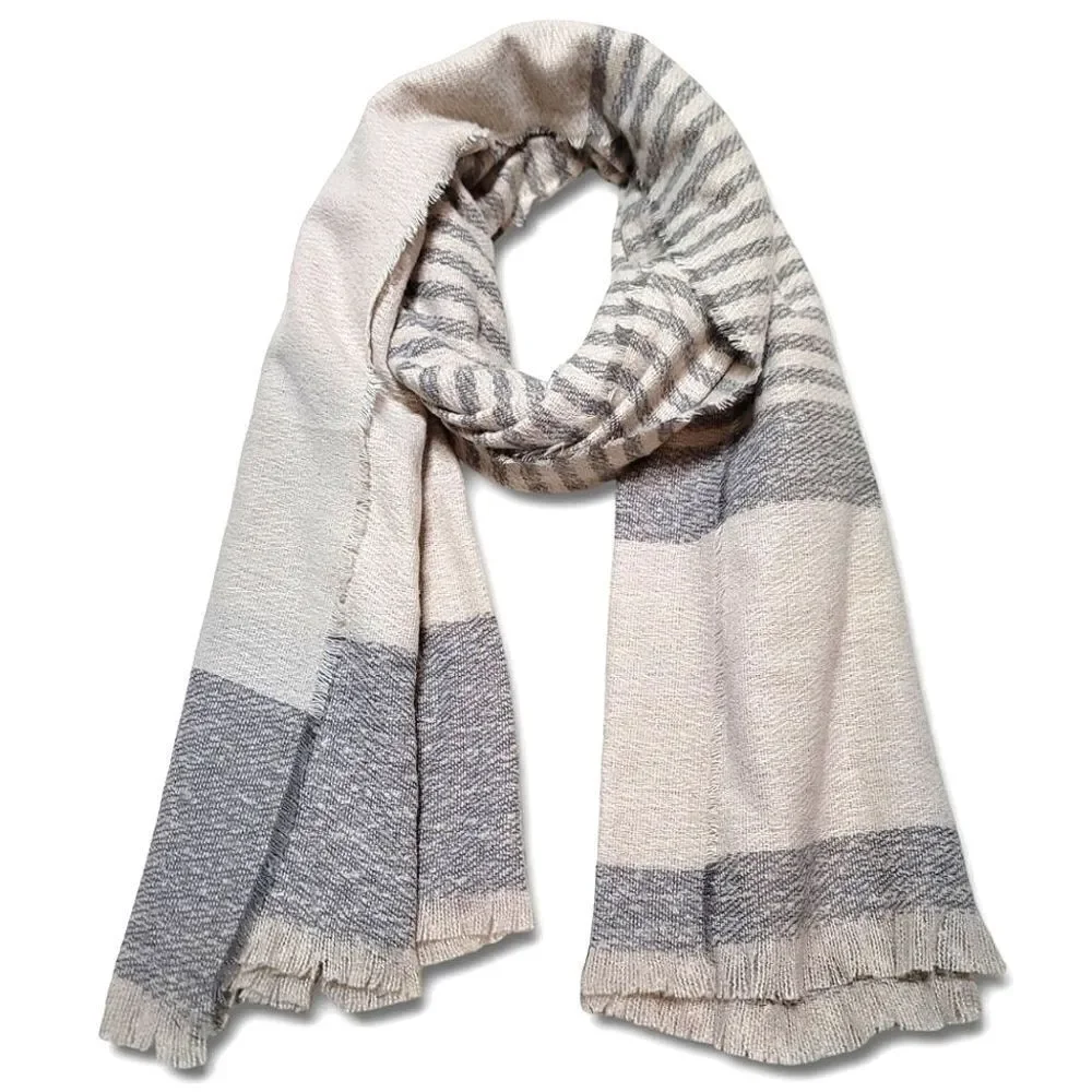 Jojo + Coco Grey & Cream Long Weekend Striped Wrap Scarf